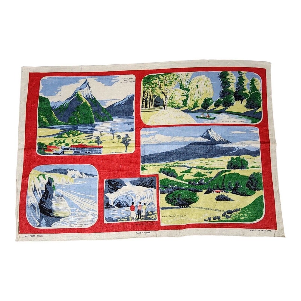 Fast Colours Irish Pure Linen Tea Towel Mount Egmont Mitre Peak Milford Sound